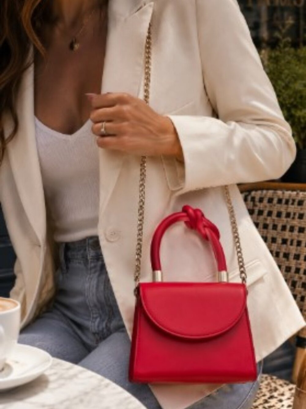 By Anthropologie Mini Knot Handle Crossbody Coral Red Top Handle Chain Bag